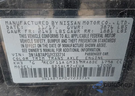 2018 Nissan Sentra Sr z USA, uszkodzony, nr VIN 3N1AB7AP0JY233714